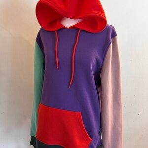 Brooklyn Cloth Colorblock Hoodie with Red and Purple Accents Small